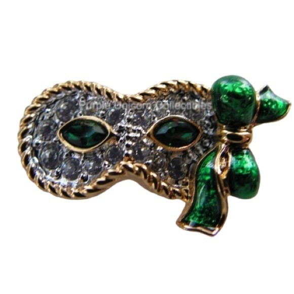 Swarovski Crystal Brooch Mask Tac Pin green,Swan stamped 1/2 x 1 inch - Picture 12 of 12